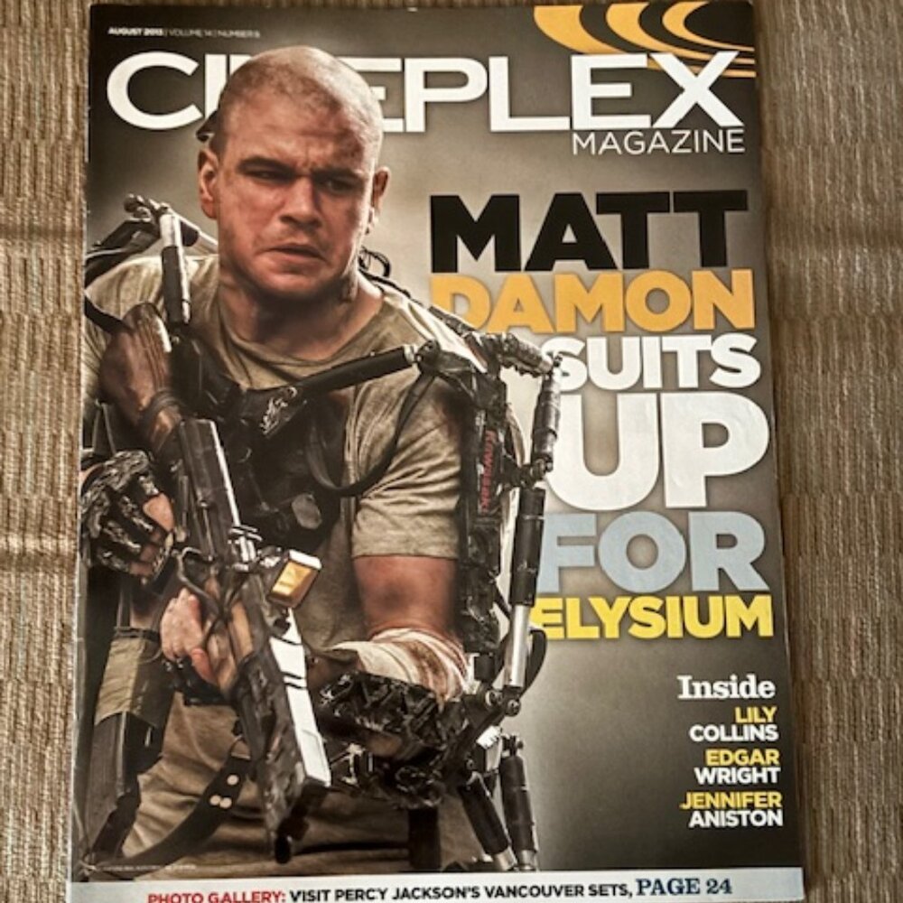 2/$40 CINEPLEX Magazine Aug 2013 Vol 14 No 8 Matt Damon Elysium Jennifer Aniston